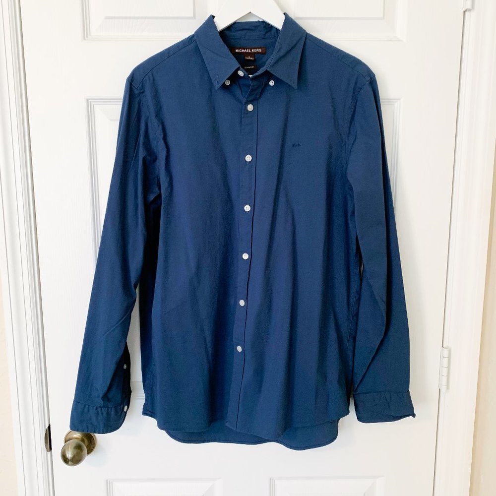 Michael Kors Button Down Dark Blue Classic Fit Shi